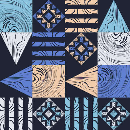 A banner with a decorative geometric pattern. Memphis. Smoky texture. Square modules. Seamless background. Vector illustration for web design or print.のイラスト素材