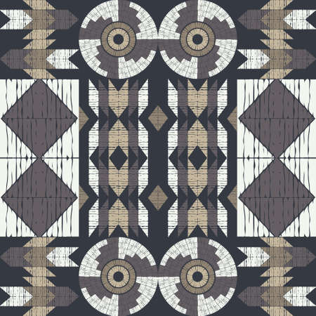 Mexican plaid. Seamless pattern. Design with manual hatching. Textile. Ethnic boho ornament. Vector...
