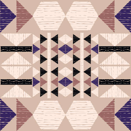 Mexican plaid. Seamless pattern. Design with manual hatching. Textile. Ethnic boho ornament. Vector illustration for web design or print.のイラスト素材