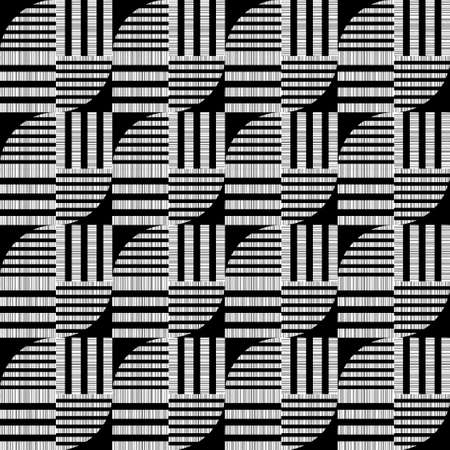 Shapes made of stripes. Mosaic with geometric shapes. Seamless pattern. Design with manual hatching....