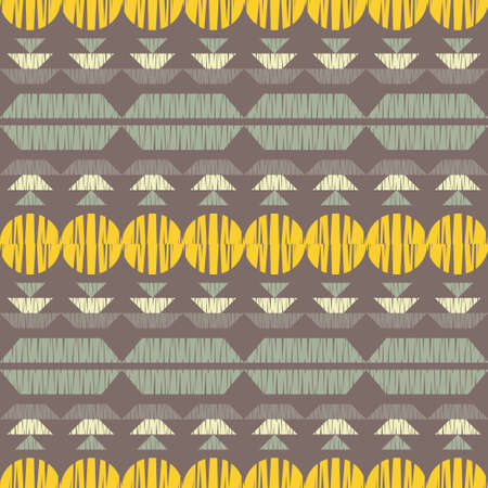 Mosaic with geometric shapes. Seamless pattern. Design with manual hatching. Textile. Ethnic boho...