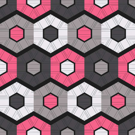 Mosaic with geometric shapes. Seamless pattern. Design with manual hatching. Textile. Ethnic boho...