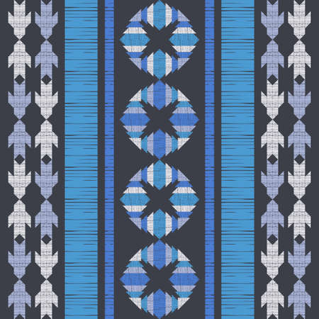Mexican plaid. Seamless pattern. Design with manual hatching. Textile. Ethnic boho ornament. Vector...
