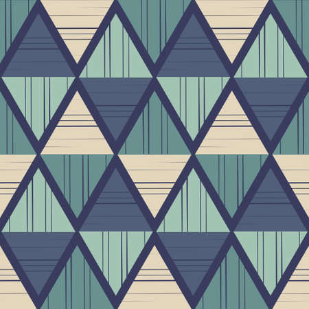 Shapes made of stripes. Mosaic with geometric shapes. Seamless pattern. Design with manual hatching. Textile. Ethnic boho ornament. Vector illustration for web design or print.のイラスト素材