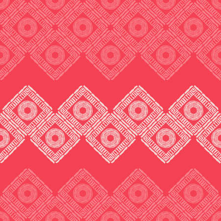 Shapes made of curved stripes. Mosaic with geometric shapes. Seamless pattern. Design with manual hatching. Textile. Ethnic boho ornament. Vector illustration for web design or print.のイラスト素材