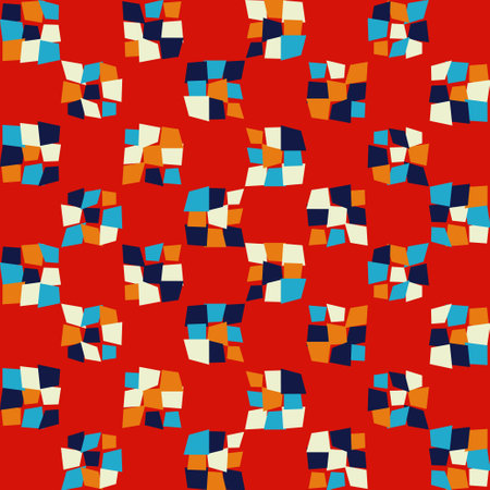 Shapes made of curved squares. Mosaic with geometric shapes. Seamless pattern. Design with manual hatching. Textile. Ethnic boho ornament. Vector illustration for web design or print.のイラスト素材