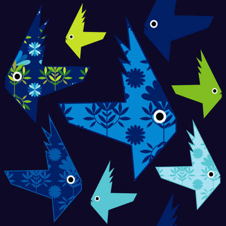 Decorative fish with a floral pattern swim in the sea. Seamless background. Cute cartoons. Vector...