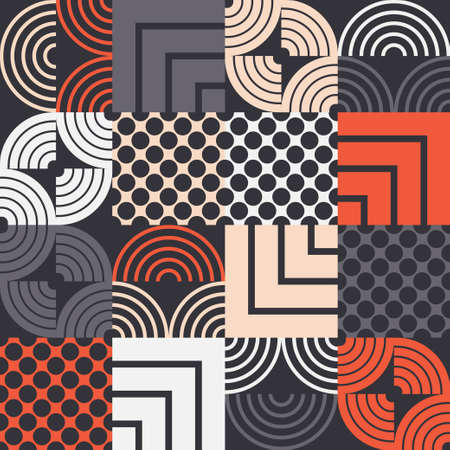 Memphis. A banner with a decorative geometric pattern. Square modules. Seamless background. Vector illustration for web design or print.のイラスト素材