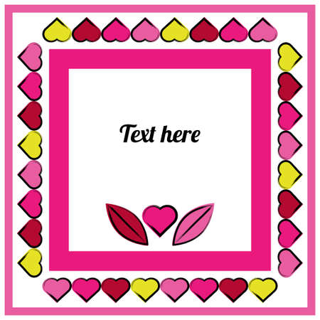 Postcard with leaves drawn with pen and ink on a white sheet of paper. Pink and yellow. Vector illustration for web design or print.のイラスト素材