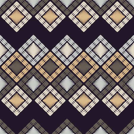 Embroidery. A mosaic of striped geometric figures. Seamless pattern. Design with manual hatching. Textile. Ethnic boho ornament. Vector illustration for web design or print.のイラスト素材