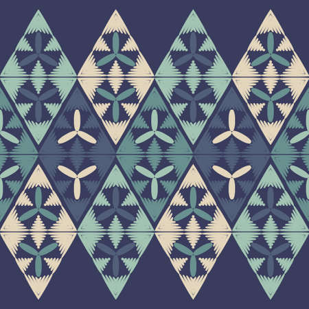 Embroidery. A mosaic of striped geometric figures. Seamless pattern. Design with manual hatching. Textile. Ethnic boho ornament. Vector illustration for web design or print.のイラスト素材