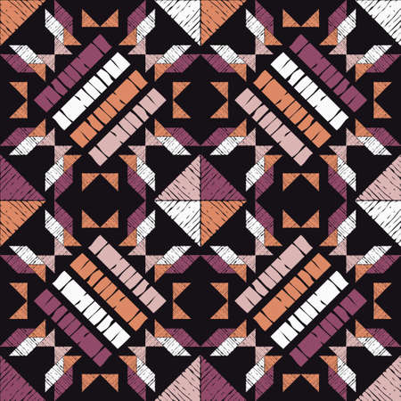 Mexican plaid. Navajo. Seamless pattern. Design with manual hatching. Textile. Ethnic boho ornament....
