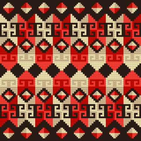 Navajo mosaic rug with traditional folk geometric pattern. Native American Indian blanket. Aztec elements. Mayan ornament. Seamless background. Vector illustration for web design or print.のイラスト素材
