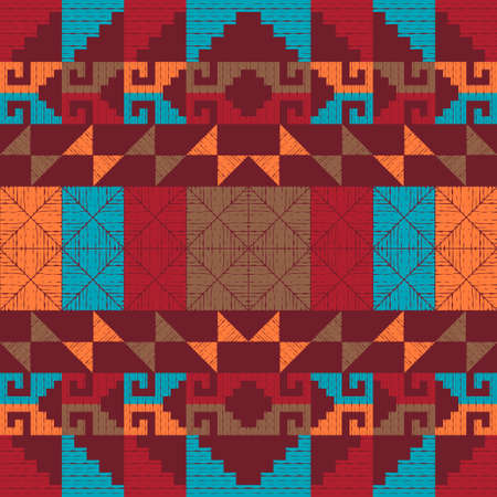 Navajo mosaic rug with traditional folk geometric pattern. Native American Indian blanket. Aztec...