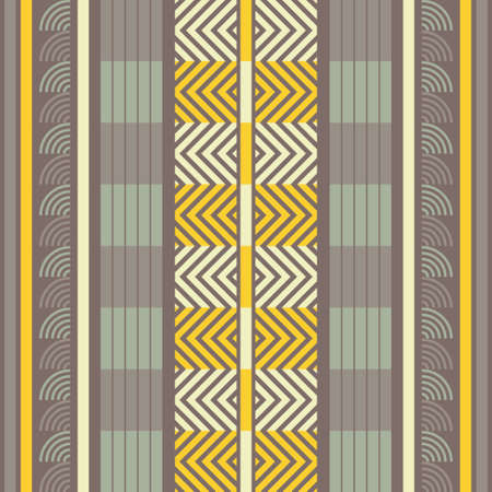 A mosaic of striped geometric figures. Seamless pattern. Design with manual hatching. Textile. Ethnic boho ornament. Vector illustration for web design or print.のイラスト素材