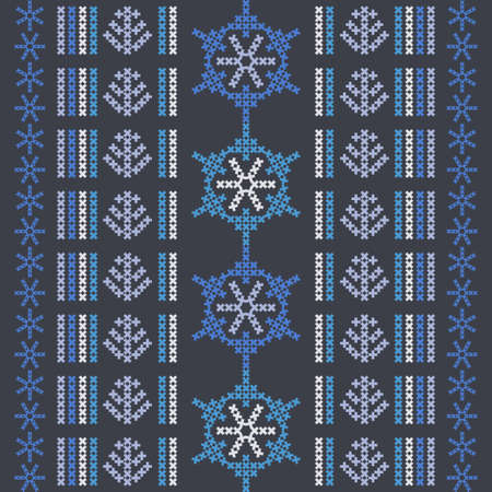 Christmas cross-stitch. Snowflakes. Seamless pattern. Holiday fabric. Vector illustration for web design or print.のイラスト素材