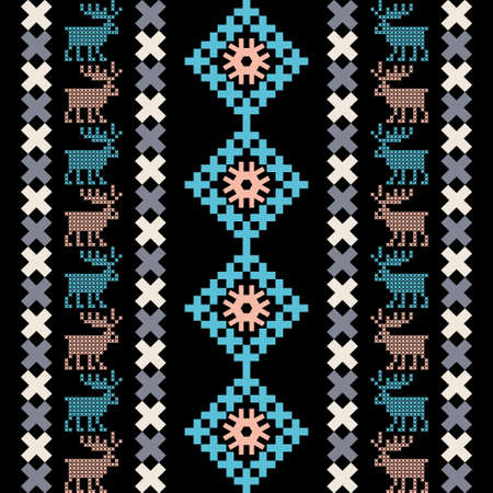 Christmas cross-stitch. Snowflakes. Seamless pattern. Holiday fabric. Vector illustration for web design or print.のイラスト素材