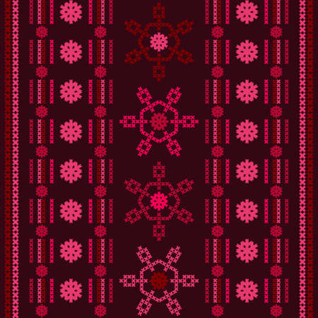 Christmas cross-stitch. Snowflakes. Seamless pattern. Holiday fabric. Vector illustration for web design or print.のイラスト素材