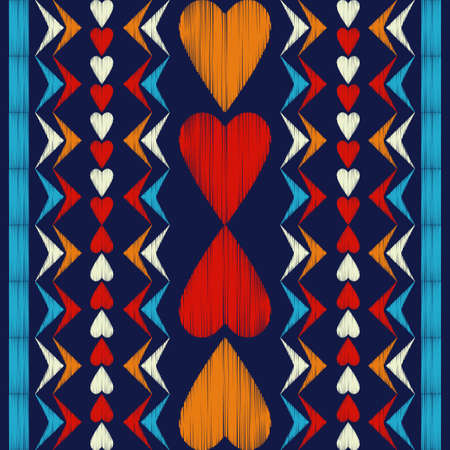 Seamless background with decorative hearts. Valentine's Day. Design with manual hatching. Embroidery...