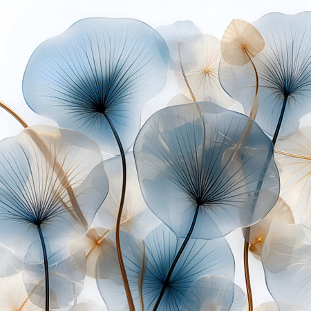 a postcard with soft blue and beige flowers on a white background, watercolour, generative AIの素材