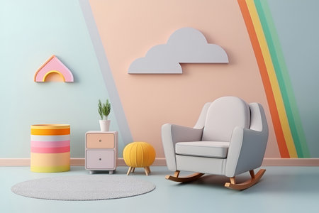 the interior of a modern children's recreation room, generative AIの素材