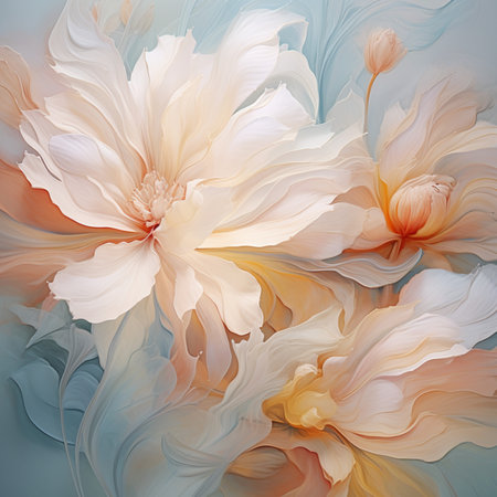 a postcard with pale blue and beige abstract flowers,の素材