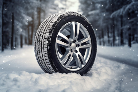Winter-ready wheels with snow tires for challenging weather conditionsの素材