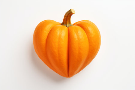 delicious orange pumpkin in the shape of a heart on a white isolated background,the concept of healthy nutrition,food styling,advertising banners for valentine's dayの素材