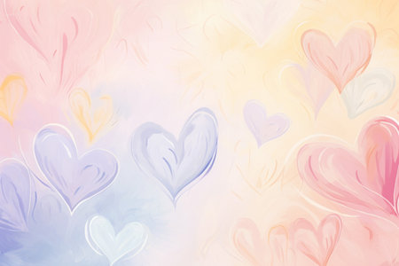Abstract modern watercolor background consisting of hearts in soft pastel colors,the design concept of greeting cards, banners or advertisements for Valentine's Day and other celebrationsの素材