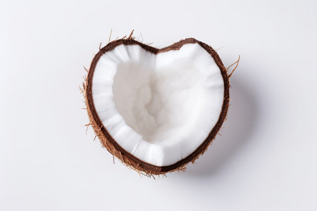 delicious delicious coconut in the shape of a heart on a white isolated background,the concept of healthy nutrition,food styling,advertising banners for valentine's dayの素材