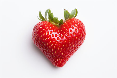 ripe delicious strawberry in the shape of a heart on a white isolated background,the concept of healthy nutrition,food styling,advertising banners for valentine's dayの素材