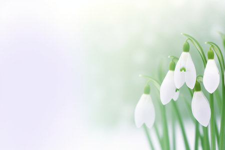 a delicate spring banner with beautiful snowdrops in the right corner,a place for text,a concept of spring design and advertising,の素材