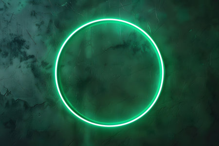 green neon frame in the shape of a circle,lines glowing with laser light on a dark background, top view, web design concept,technology presentations,musical materials,cyberpunk and futurismの素材