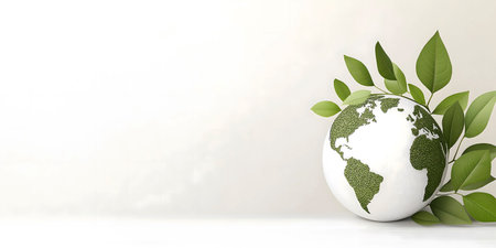 Minimalistic representation of the earth with green foliage, symbolizing sustainability and environmental conservation, perfect for eco-friendly campaigns and sustainable design projectsの素材
