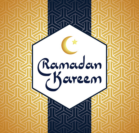 Banner, card, poster with arabic ornament and moon, vector illustration,  Ramadan kareem. Gold and blue colors. EPS 8.のイラスト素材