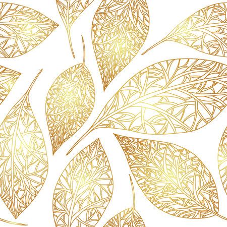 Seamless pattern with gold leafs, autumn leaves background.のイラスト素材