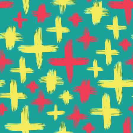 Hand drawn seamless pattern. Trendy color palette grunge textured monochrome vector illustration. Brush made abstract background. Hipster texture with crosses or pluses. Fashion graphic design.のイラスト素材