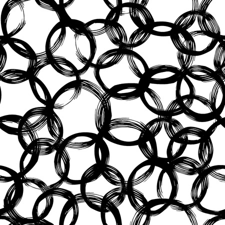 Seamless pattern with painted ink circles, grunge textured monochrome illustration. repeating texture. Stylish black and white background. Brush made abstract background. Hipster monochrome texture.のイラスト素材