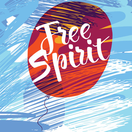 Free spirit card or poster.  lettering. Modern brush calligraphy on the background of the air balloon. Free spirit phrase. Good for posters, t-shirt prints, cardsのイラスト素材