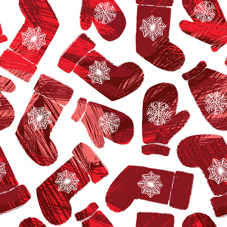 Winter, Christmas mittens and socks seamless pattern. Hand drawn Christmas decorative elements. Vector illustration for New Year 2017 greeting cards, posters.のイラスト素材