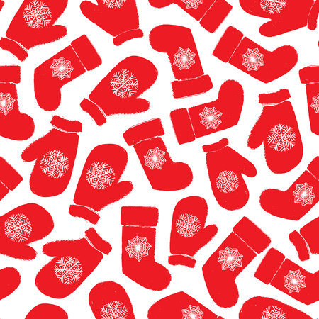 Winter, Christmas mittens and socks seamless pattern. Hand drawn Christmas decorative elements. Vector illustration for New Year 2017 greeting cards, posters.のイラスト素材