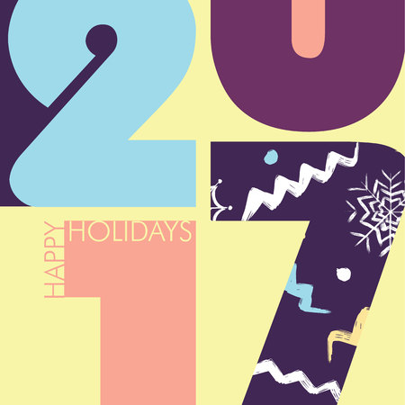 Happy holidays card with color figures 2017. Happy holidays text.のイラスト素材