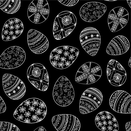 Seamless vector pattern with doodle Easter eggs. Easter hand-drawn decorative ornate elements in vector.のイラスト素材