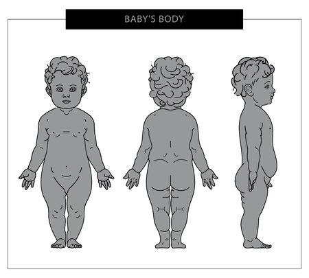 Toddler front, side and back view. Drawn by a line baby. Vector illustration. - Vector.のイラスト素材
