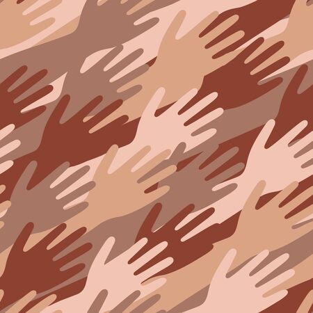 Pattern with hands with different skin color and nationality. Pattern of friendship of peoples all over the world. Vector illustration. A pattern about friendship and help.のイラスト素材
