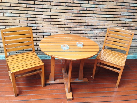 set of wooden table and chairsの写真素材