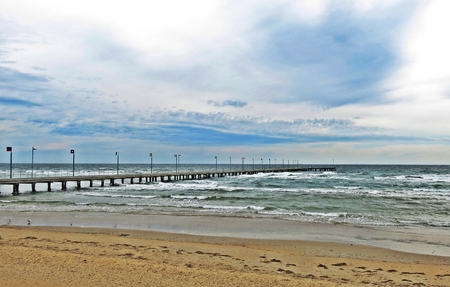 wood bridge with beach sea viewの写真素材