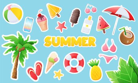 Collection of vector colorful summer stickers.のイラスト素材