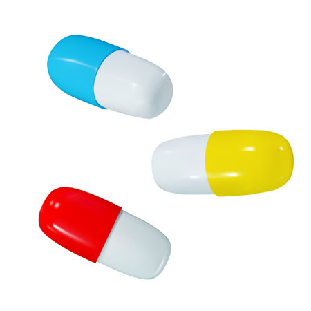 Colored Pills and Capsules in 3d rendering. vector illustrationのイラスト素材