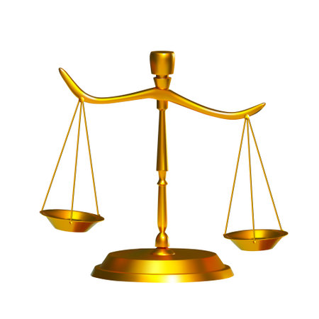 Golden scales of justice icon. 3d rendering. vector illustrationのイラスト素材